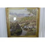 John Charles Robinson, Watercolour of Rocky Stream and Landscape Scene, framed and glazed