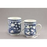 Two Chinese Export Blue & White Mugs, each with a panel depicting a deer (small mug a/f)