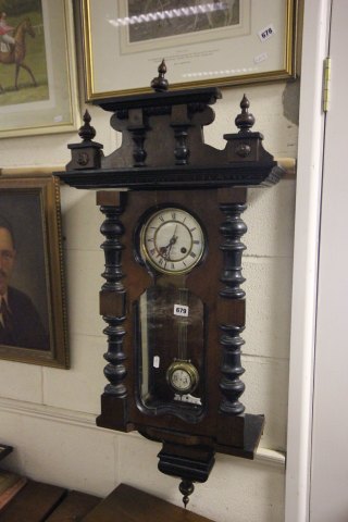 19th century French Mahogany Cased Hanging Wall Clock with white enamelled face marked Le Roi a