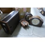 Two Oak Cased Mantle Clocks, Cuckoo Clock and Boxed Stanley No.110 Woodworking Plane