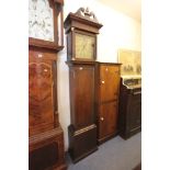 Small Georgian Oak Longcase Clock, with brass face etched with sailing ship and row boat and four