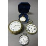 Goliath Pocket Watch, Waltham Pocket Watch (glass face missing), another Pocket Watch and a Gilt