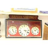 Relpica Bristol Shipping Co. Sign with Three Clocks for London . New York . Victoria