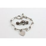 Silver Bracelet by Bogaert with fastening T-bar and heart shaped pendant (boxed) together with a