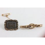 9ct Gold Double Bar Horseshoe Brooch together with Victorian Mourning Brooch with locket of hair