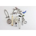 Group of items including Ivory Cheroot with 9ct Gold Rim, Enamelled Bird Brooch and Bug Brooch,