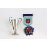 Small Silver Trophy and a Silver & Enamel Masonic Medal with Ribbon