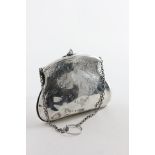 Edwardian Silver Purse with chain, solid case with engraved garlands and foliate scrolls, Birmingham