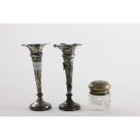 Pair of Silver Fluted Bud Vases (both a/f) and a Glass Dressing Table Jar