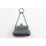 Small Silver Purse, part engine turned decoration with leather interior and finger chain, Birmingham