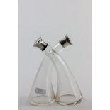 Two Joined Glass Oil Bottles with Silver Lids, Chester 1922