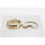 18ct Gold Fancy Band Ring and 9ct Wishbone Ring