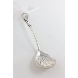 Georg Jenson Silver Spoon with pierced bowl and handle in the form of a closed flower