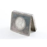 Silver Cigarette Box, the lid set with a Marie Theresa Coin