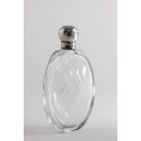 Faceted Glass Hip Flask with Silver Top, Birmingham ? plus a Cut Glass Perfume Bottle & Stopper with