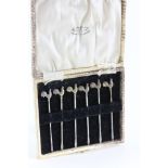 Cased Set of Six Silver Cockerel Cocktail Sticks, Birmingham 1927