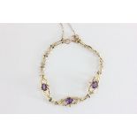 9ct Gold Fancy Link Bracelet set with Three Amethysts