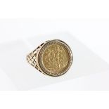 Gold One Tenth Ounce Angel Coin set in a 9ct Gold Ring