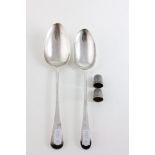 Two Georgian Silver Serving Spoons, one London 1777 and the other London 1799 plus Two Silver