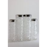 Two Pairs of Cut Glass Sleeve Vases with Silver Rims