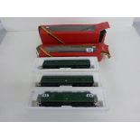 Boxed Hornby OO gauge R157 BR Diesel Power Car and R074 Hymek Diesel Loco (end flap of box has