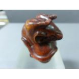 Signed Wood Netsuke of a Greedy Mouse