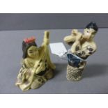 Two Netsuke including a Lady with Flute and a Lady with Harp