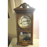 Oak Cased Two Train Wall Clock with White Dial