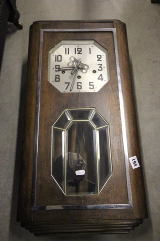 French 1930's Oak Cased Hanging Wall Clock marked St Etienne