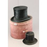Early 20th century Cutherbertson Black Silk Top Hat together with Very Young Child's Top Hat