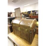 Victorian Canvas and Wooden Travelling Trunk with Brass Fittings