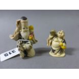 Two Netsuke including Happy Buddha & God sat on Rock