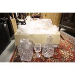 Cut Glass Decanter and Glasses plus Box of Trinket Boxes