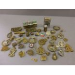 Quantity of Army Badges, Match Box Holder, Metal Box and Robertson Jam Badges