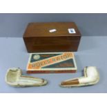 Wooden Box together with a pipe and razor