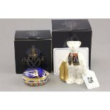 Boxed Royal Crown Derby Paperweight, Mini Shopping Bear - Goviers, limited edition no. 598/1000 with