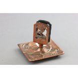 Art Nouveau Copper Combination Matchbox Holder and Ashtray stamped Geschutzt