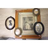 Maple Framed Engraving, Oval Silhouette of a 19th century Lady, Pair 19th century Oval Portrait