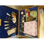 Wicker Sewing Box with Sewing Items Contents