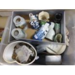 Group of Collectables including Tub of Coins and Notes, Slate Clock, Biscuit Barrel, Paperknives,