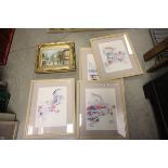 Four Framed and Glazed Prints of Singapore by Singapore Artist Wan Soon Kam plus a Gilt Framed Oil