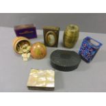 Two Early 20th century Vesta Cases, Cloisonne Matchbox Holder, Brass Barrel Match Holder, Egg Shaped