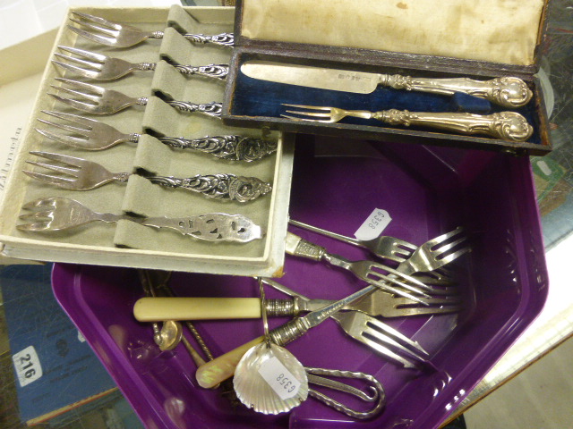 Cased Victorian Silver Childs Knife and Fork Set plus other Cutlery