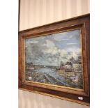 D Kessler, Framed Impressionist Oil Painting of Tranquil Estuary Scene with Old Fishing Village