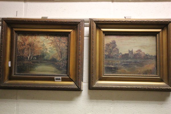 Two 19th century Oil on Canvas Landscapes in Gilt Frames