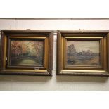 Two 19th century Oil on Canvas Landscapes in Gilt Frames