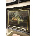Gilt Swept Framed Oil on Panel of Still Life of Fruit on a Ledge, signed