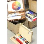 Two Boxes of Artist Materials including Brushes, Paintes and Boards