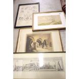 19th century Coloured Etching signed D-Donald plus Two Victorian Etchings and a Signed Watercolour