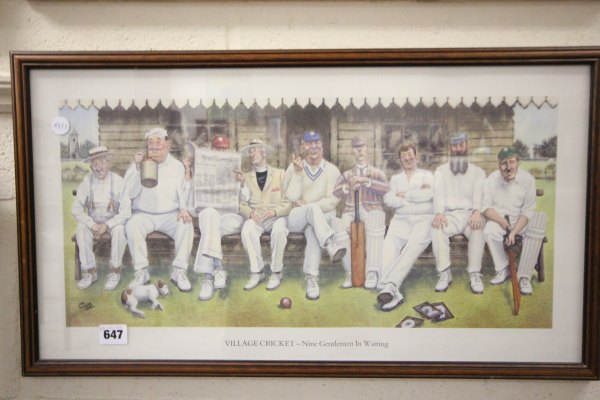 Framed and Glazed Print - Village Cricket, Nine Gentlemen Waiting